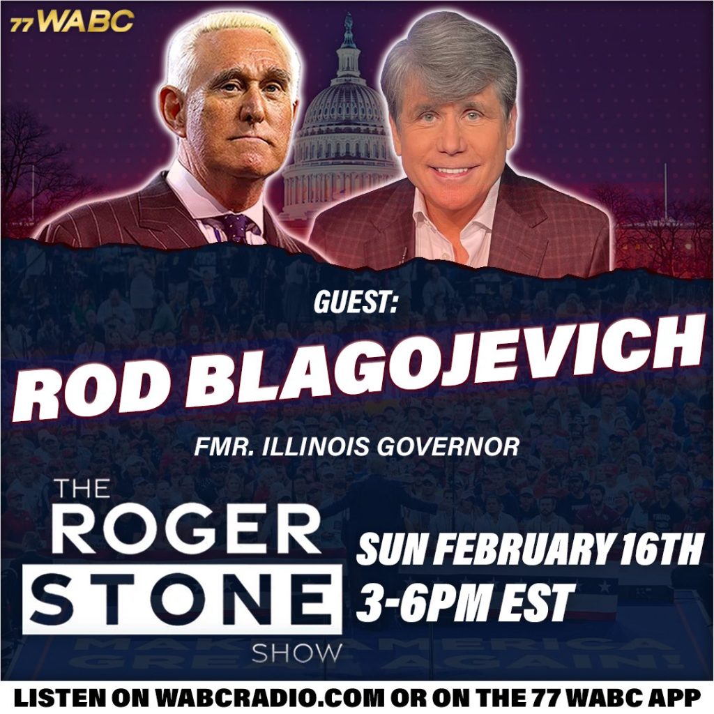 Newly pardoned former Illinois Governor Rod Blagojevich talked about faith, freedom, Trump, and his future, on the Roger Stone Show on 77 WABC Radio!
