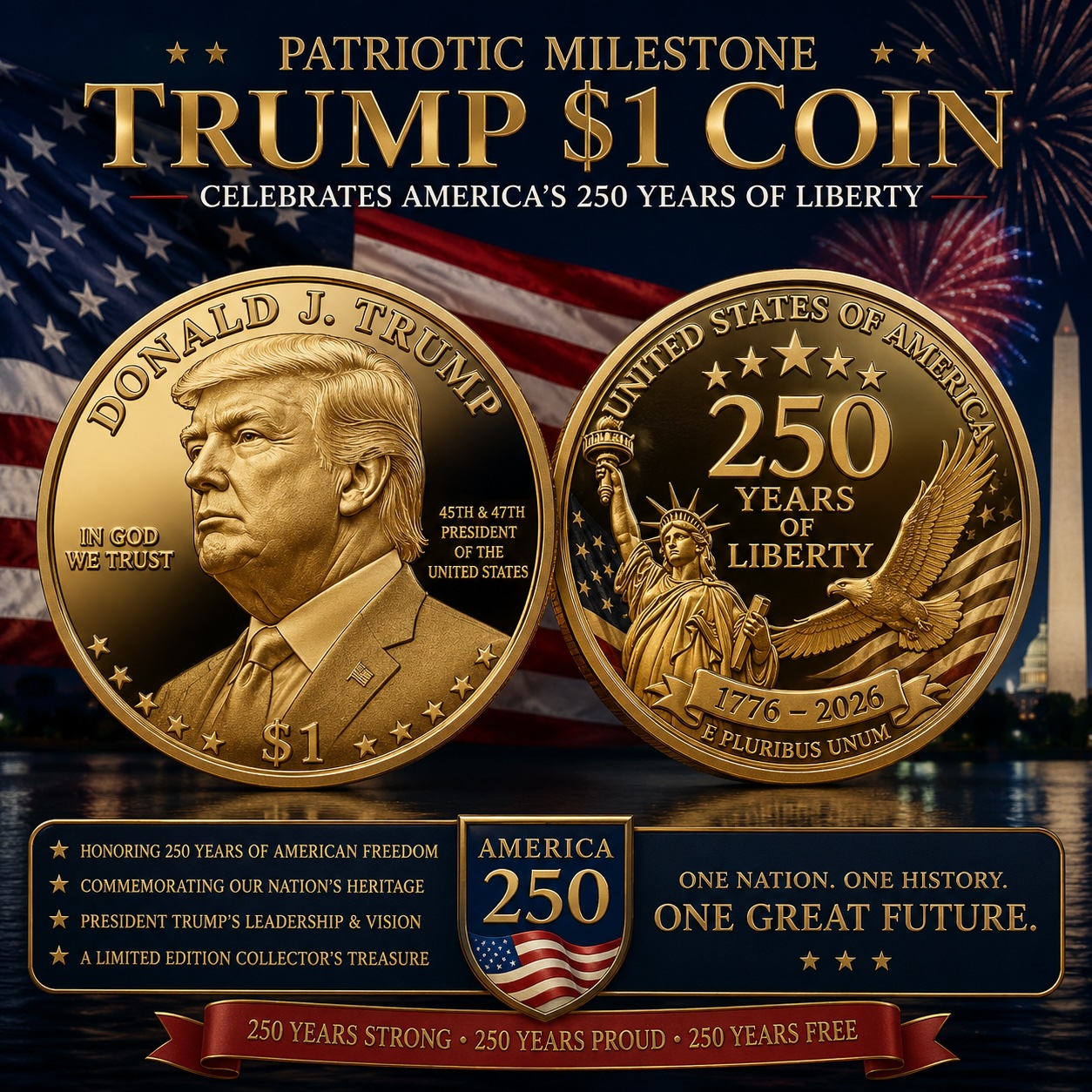 Patriotic Milestone: Trump $1 Coin Celebrates America’s 250 Years of Liberty