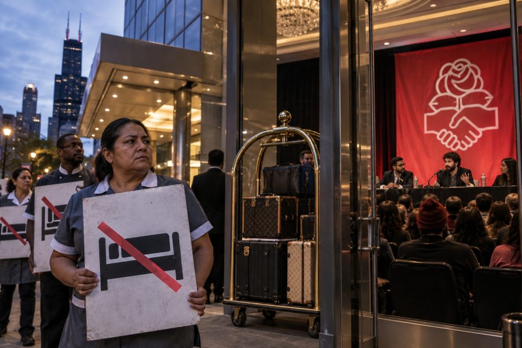 A 0-a-Night Hotel, a Socialist Panel, and Workers on the Picket Line