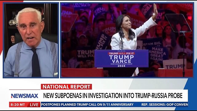 Tulsi Gabbard discussing declassified documents and allegations of a conspiracy against Donald Trump.